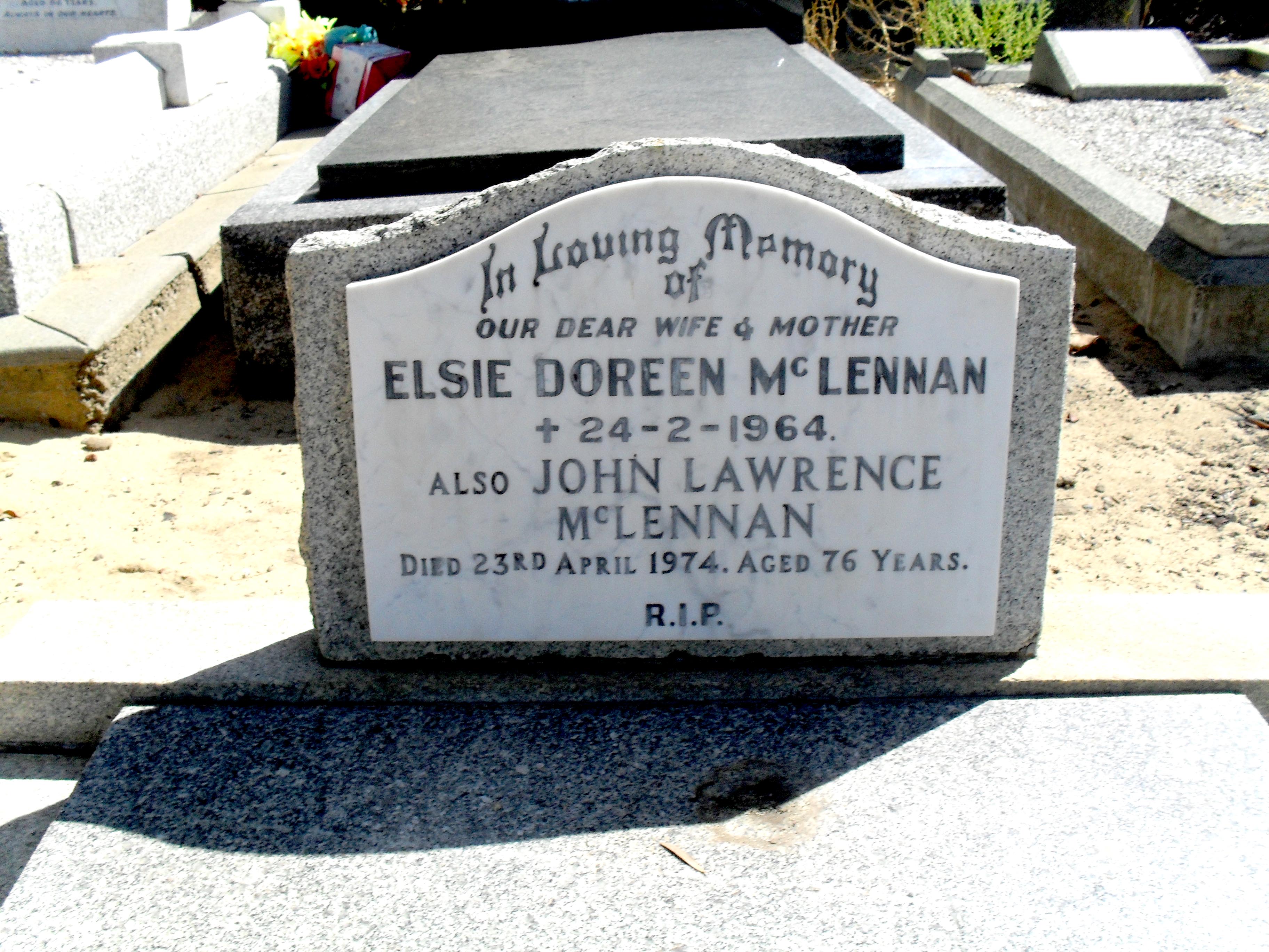 Photo of headstones/John Lawrence McLennan d1974 hdstn Karrakatta